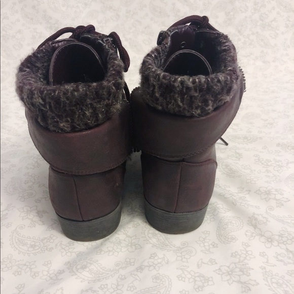 Maroon Fold Over Ankle Boots - Picture 4 of 5